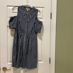 Blue & white striped open shoulder Michael Kors summer dress